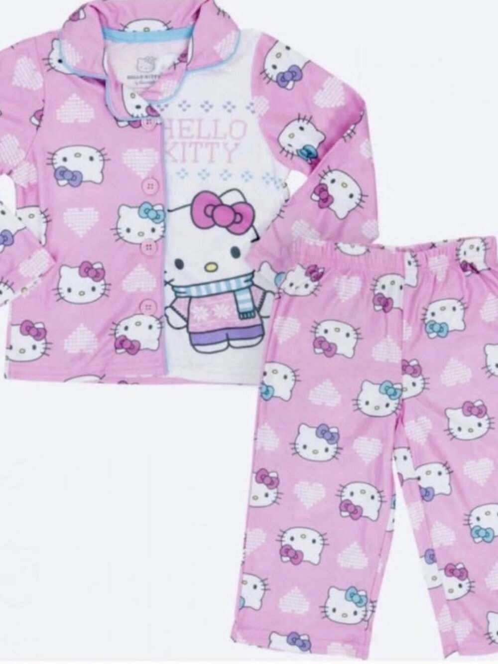Hello Kitty Pajamas Girls 3T Pink Button-Front Set New